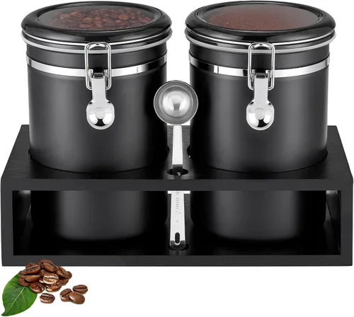 Miniatura 9 de Yangbaga Botes de café de acero inoxidable 304 para café molido, 2 recipientes de café de 63 onzas con estante de almacenamiento de granos de café
