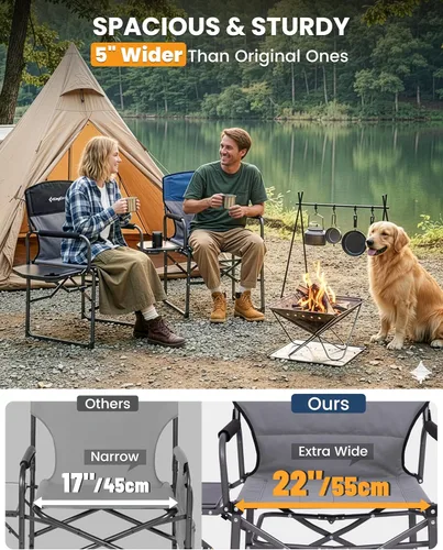 Miniatura 5 de KingCamp Silla de directores de campamento de gran tamaño para grandes y altos, sillas plegables resistentes de 440 libras con mesa auxiliar, sillas