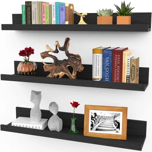 Miniatura 10 de Icona Bay Estantes flotantes de 16 pulgadas para pared, juego de 3 en negro ébano, estilo rústico moderno, estantes de exhibición montados