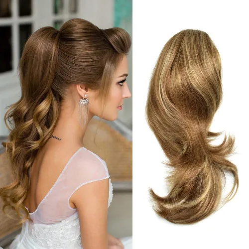 Miniatura 18 de Natural Mujeres Onduladas Chic Garra Pinza Pinza Cola de Caballo Coqueto Capa Extensión de Pelo 14" Rizado Fibra de Alta Temperatura Extensión de 1#