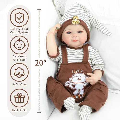 Miniatura 6 de Kdudgso Muñecas de bebé Reborn Niño 20" (51 cm), Muñeca de Bebé Realista que Parece Real Muñeca de Bebé Recién Nacido Sonriente, Cuerpo de Vinilo