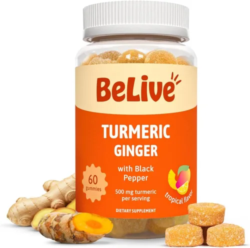 BeLive Curcumina de cúrcuma con pimienta negra y jengibre, 60 gomitas I suplemento de cúrcuma y jengibre para apoyo inmunológico, piel saludable y