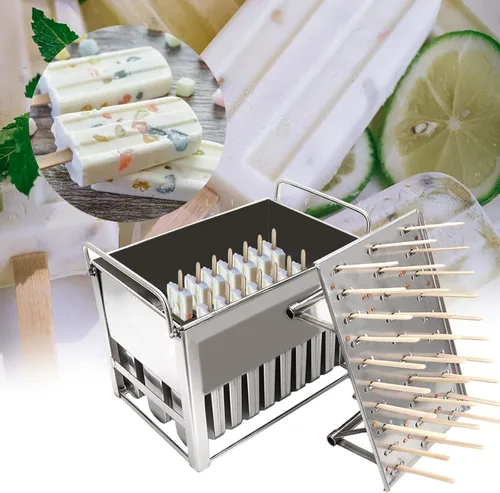 Miniatura 13 de Molde para paletas caseras, molde para paletas de hielo congelado, reutilizable, molde para paletas de helado con 20 tazas de molde, molde de acero