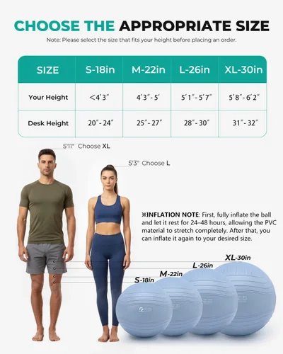 Miniatura 5 de Gruper Pelota de yoga, pelota de ejercicio extra gruesa para entrenamiento y estabilidad durante el embarazo, 4 tamaños, pelota de equilibrio