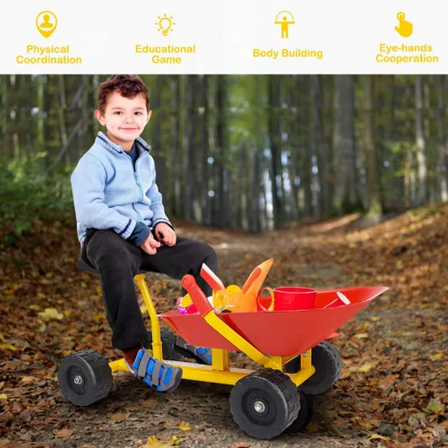 Miniatura 5 de Costzon - Carretilla de arena para niños, juguete de caja de arena para exteriores con mango ergonómico y 4 ruedas, herramienta de juego de jardín