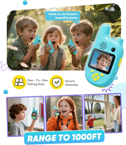 Miniatura 3 de Walkie Talkies de video para niños con doble cámara, paquete de 2 juguetes recargables para niños de 3 a 9 años, cumpleaños para niños de 3, 4, 5