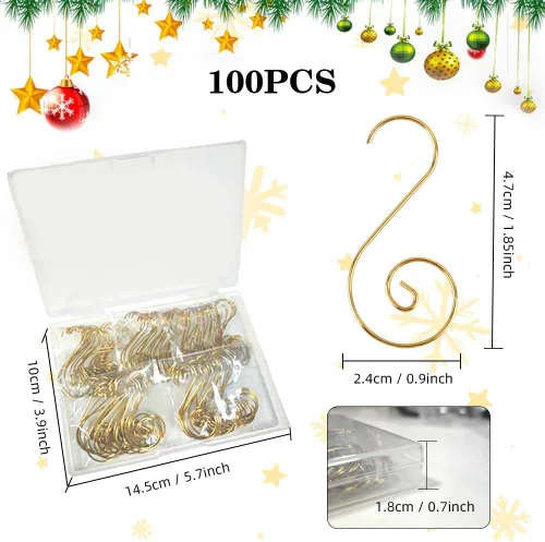 Miniatura 3 de Ganchos para Adornos, Colgadores Dorados para Adornos de Navidad, 100 Piezas de Ganchos para Adornos de Navidad, Ganchos de Metal para Adornos, Oro
