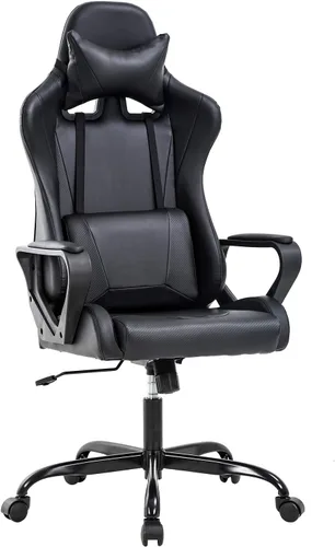 Miniatura 13 de Silla de oficina para videojuegos, silla de escritorio con soporte lumbar, reposacabezas y reposabrazos, giratoria, ergonómica, para deportes Negro