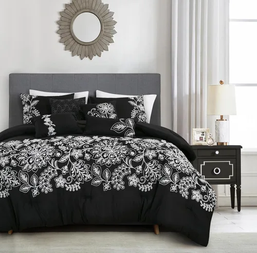 Miniatura 21 de ESCA Juego de edredón floral morado Queen - 7 piezas de ropa de cama botánica ciruela malva