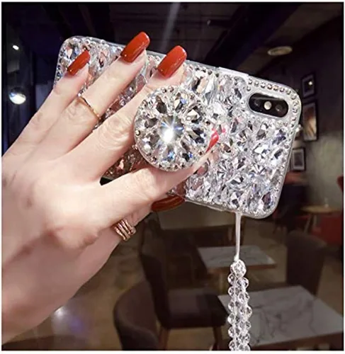 Miniatura 2 de Funda para LG Velvet 5G, funda de teléfono con función atril de diamante para LG Velvet, 3D hecha a mano con diamantes brillantes con purpurina