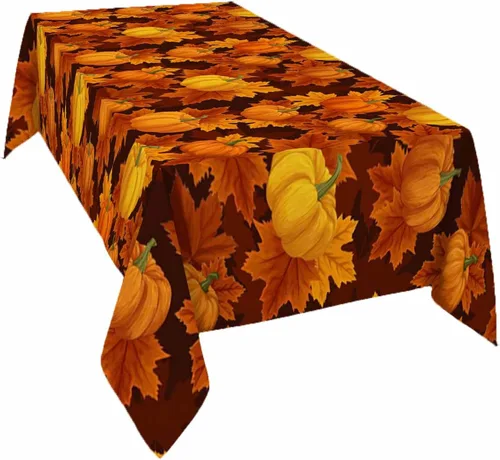 Miniatura 15 de Mantel rectangular de Acción de Gracias, mantel rectangular de calabaza naranja de 60 x 102 pulgadas, manteles de hojas de arce otoñales, mantel