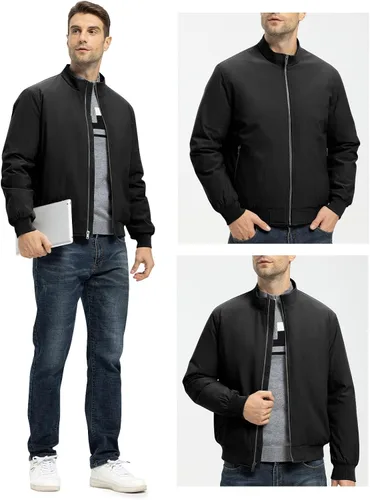 Miniatura 7 de Rdruko Chaquetas bomber ligeras de invierno para hombre, rompevientos, golf, casual, otoño, resistente al agua, elegante abrigo acolchado