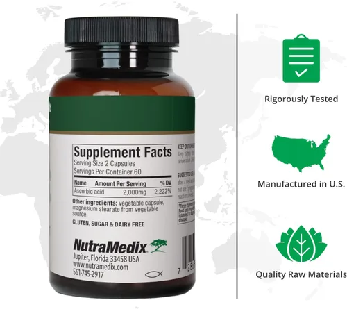 Miniatura 2 de NutraMedix Vitamina C 1000 mg – Suplemento antioxidante para apoyo inmunológico y salud cardíaca – Vitamina C de ácido ascórbico – Vegano, sin OMG