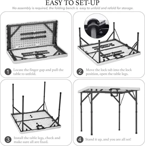 Miniatura 7 de AJP Distributors Mesa plegable portátil de plástico de 3 pies 34 pulgadas, parte superior resistente con asa de transporte, interior y exterior