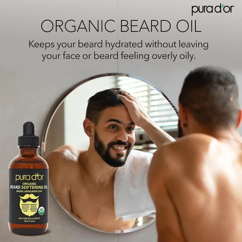 Miniatura 6 de PURA D'OR Aceite Suavizante para Barba Orgánico de 4 Oz - Aroma Original de Sándalo - Acondicionador que no se enjuaga, Aceite de Argán y Jojoba