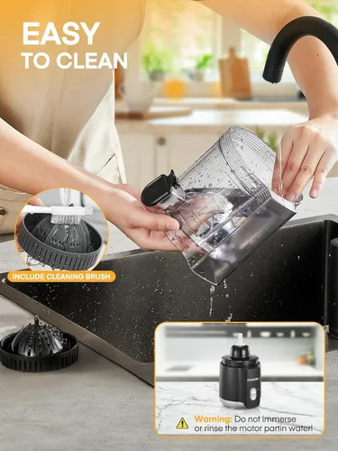 Miniatura 7 de FOHERE Exprimidor eléctrico de cítricos, máquina exprimidora de naranja manos libres con 2 conos intercambiables, exprimidor automático de jugo