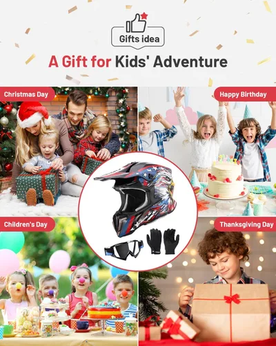 Miniatura 2 de Youth Dirt Bike Helmet for Boys & Girls with Goggles & Gloves for 8-18 Years Old, DOT Certified Kid ATV Helmet Motocross Off Road