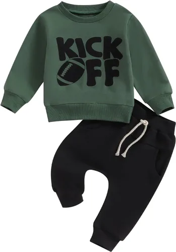 fhutpw Ropa para bebé niño otoño 6, 12, 18, 24 meses, fútbol de manga larga, conjuntos de tops y pantalones para niños pequeños