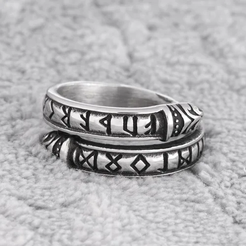 Miniatura 3 de Gungneer Anillo circular de runa vikinga nórdica de acero inoxidable para hombres y mujeres, joyería de amuleto pagano nórdico