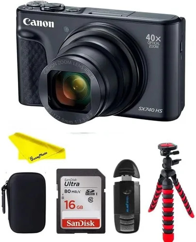 Canon PowerShot SX740 - Cámara digital con zoom óptico de 40x y LCD de inclinación de 3 pulgadas (cámara con paquete de accesorios básicos Negro