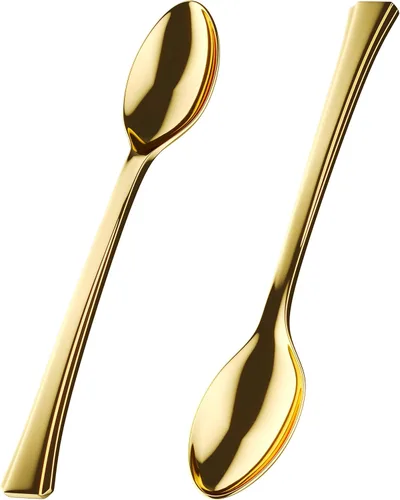 Miniatura 7 de Exquisite Mini cucharas para postres – Paquete a granel de postre dorado 4800 – Aperitivo de plástico desechable de 4.5 pulgadas, aspecto