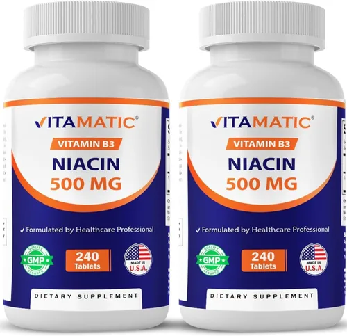 Vitamatic Niacina (vitamina B3) 500 mg, 240 comprimidos - Sin OMG y sin gluten - 480 tabletas (paquete de 2)