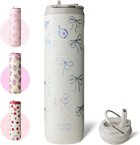 Miniatura 10 de BOTTLE BOTTLE Botella de agua aislada de 24 onzas con tapa de popote y asa para deportes, viajes, gimnasio, botellas de agua de acero inoxidable