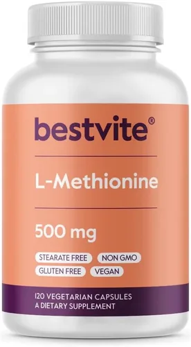BESTVITE L-metionina 500mg (120 cápsulas vegetarianas) - Sin estearatos - Vegano - Sin OMG - Sin gluten