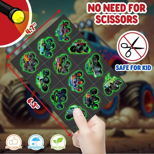 Miniatura 5 de 96 tatuajes temporales precortados de Monster Truck para niños, suministros para fiestas de cumpleaños, recuerdos y decoraciones súper lindos