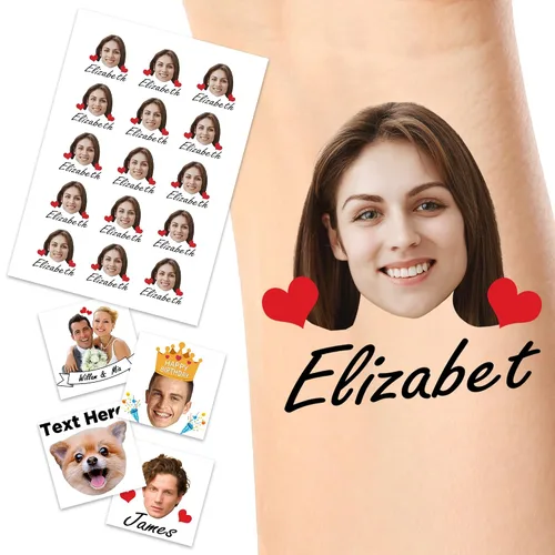 Miniatura 19 de YesCustom Tatuajes temporales personalizados con nombre, corazones de amor, tatuaje de cara falsa personalizada con foto para mujeres y hombres