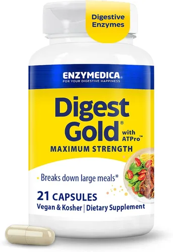 Miniatura 13 de Enzymedica - Digest Gold + ATPro - Enzimas de máxima potencia para la salud digestiva, descompone carbohidratos, grasas, fibra y proteínas