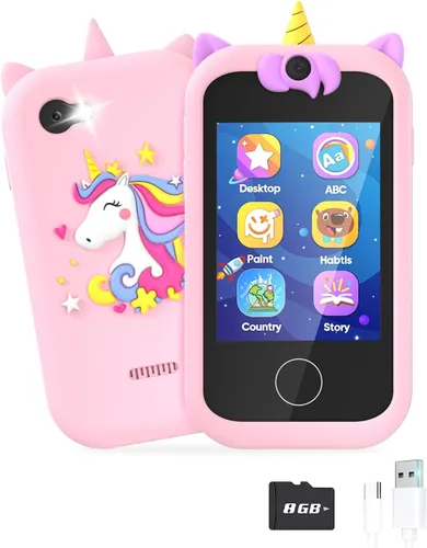 Prysyed - Teléfono de juguete para niños pequeños, pantalla táctil de 3.5 pulgadas, regalos de unicornios de cumpleaños de Navidad para niñas de 3,