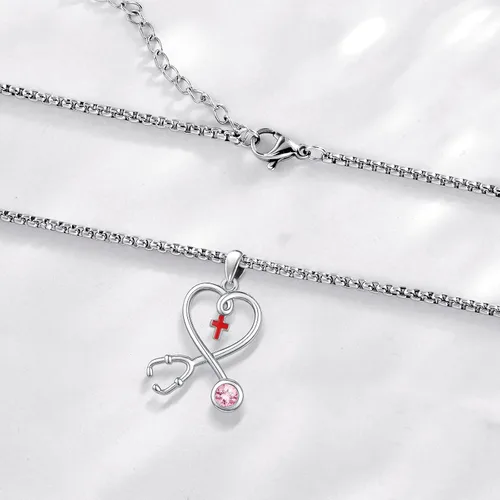 Miniatura 162 de Collar de alas de ángel de plata de ley 925, ángel de la guarda, enfermera RN caduceo, dije de ángel de cristal, joyería de regalo para mujer