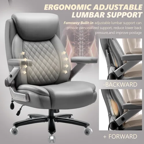 Miniatura 4 de Silla de oficina grande de 650 libras con brazos abatibles 5D, cómoda silla de escritorio ejecutiva grande y alta con cojín de resorte de bolsillo