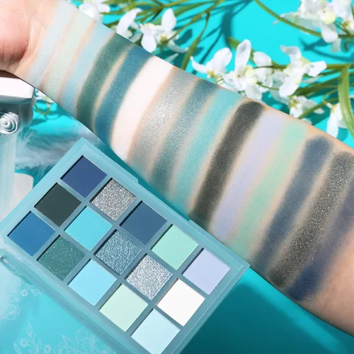 Miniatura 4 de UCANBE Paleta de sombras de ojos de 15 colores – Kit de maquillaje para ojos con brillo mate, purpurina metálica, tonos frescos en blanco, azul