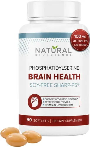 Fosfatidilserina libre de soja, 100 mg, suplemento de fosfatidilserina de lecitina de girasol, Sharp PS100 patentado, salud cerebral, ayuda para la