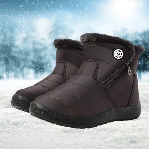 Miniatura 26 de Eagsouni Botas de nieve para mujer, botines de invierno para mujer, con forro de piel cálida, botines gruesos con cremallera, zapatos planos