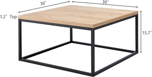 Miniatura 2 de CENSI - Mesa de centro cuadrada de roble natural de 30 pulgadas Extra Thick 1.2" Honey-comb Wood Top, Minimalist Modern Industrial, Cocktail