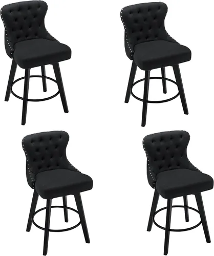 Miniatura 11 de Juego de 2 taburetes de bar giratorios de 360° con botón acolchonados, taburetes de bar tapizados de 26 pulgadas con patas de madera maciza