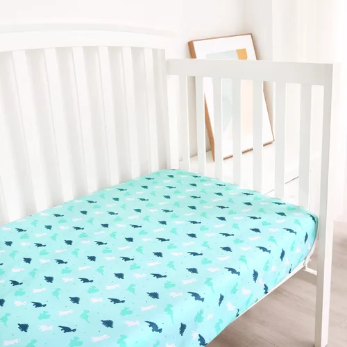 Miniatura 7 de Sábanas de cuna para niños o niñas, paquete de 4, sábana bajera ajustable para cuna de 52 x 28 pulgadas para colchón estándar de cuna y niños Aqua +