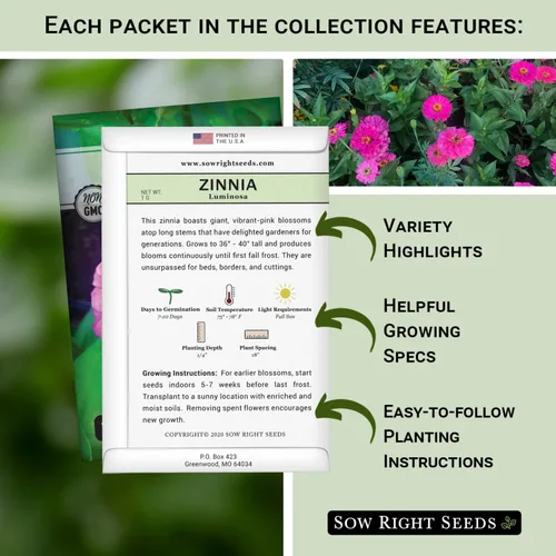 Miniatura 2 de Sow Right Seeds - Colección de semillas de flores rosas para plantar - Paquetes de reliquia sin OMG con instrucciones - Maravillosas flores rosadas
