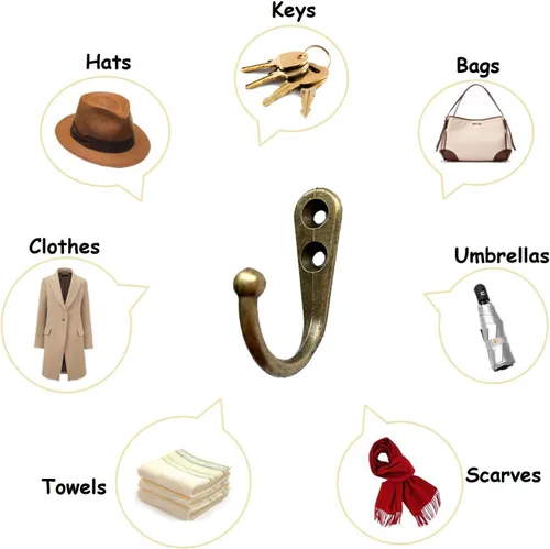 Miniatura 6 de Paquete de 12 ganchos de metal para colgar ropa, chaquetas, batas, toallas, sombreros, llaves, bolsas, tazas, color bronce