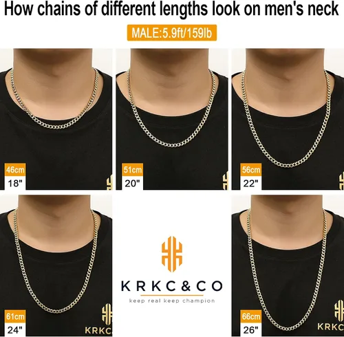 Miniatura 5 de KRKC&CO Cadenas de eslabones cubanos para hombre de 23560.354in, oro de 18 quilates, cadena de eslabones cubanos de Miami, joyería de hip hop