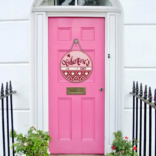 Miniatura 6 de Deroro Letrero de feliz día de San Valentín para decoración de puerta delantera, colgador de puerta de madera con corazones de amor rojo y rosa