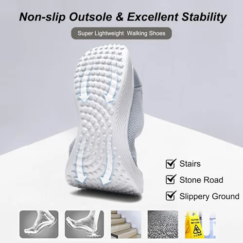 Miniatura 6 de HONHOLD Zapatos para caminar para mujer, cómodos, de punto, planos, para enfermera, trabajo, zapatos de vestir casuales