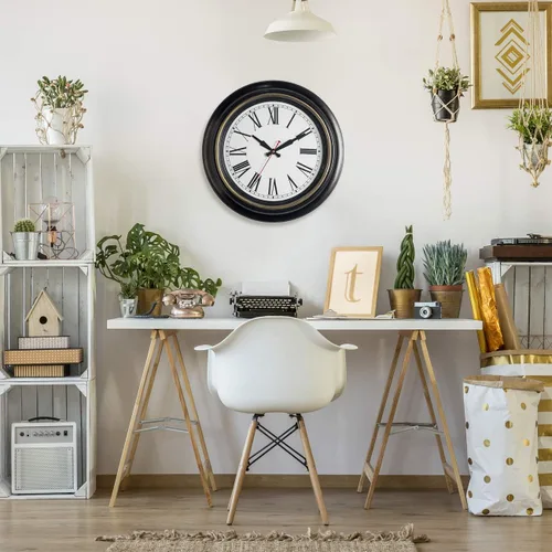 Miniatura 4 de Bernhard Products Reloj de pared extra grande, 18 pulgadas, marrón oscuro, cuarzo silencioso, funciona con pilas, sin tictac, numeral romano