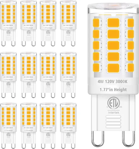 Miniatura 8 de Paquete de 12 bombillas LED G9 de 3000 K, blanco suave, 4 W (equivalente a halógeno de 40 W), bombillas T4 para lámpara de cristal, base de cerámica