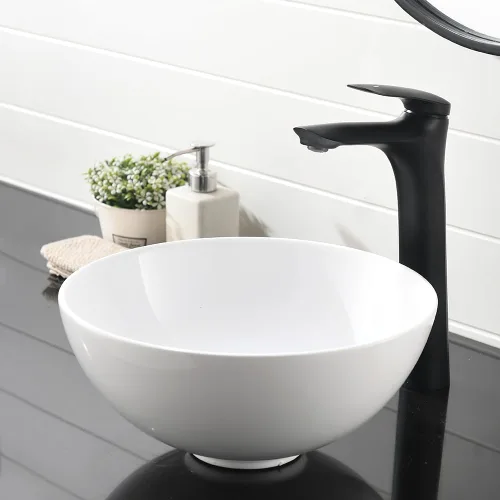Miniatura 4 de Fregadero redondo de baño de 13 x 13 pulgadas, fregadero pequeño sobre mostrador, lavabo de porcelana blanca de cerámica
