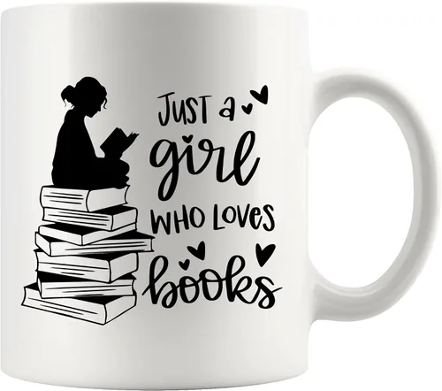 Panvola Just A Girl Who Loves Books Book Lover Gift For Woman Reader Librarian Mug Bookworm Bibliophile Novedoso Vaso de Cerámica Café 11 oz Blanco