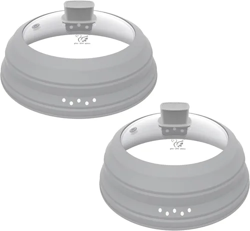 Miniatura 13 de Tapa Protectora contra Salpicaduras de Microondas, Tapa de Vidrio con Protector de Collapsible de Silicona para Platos y Ollas, 24,9 cm, Gris Claro